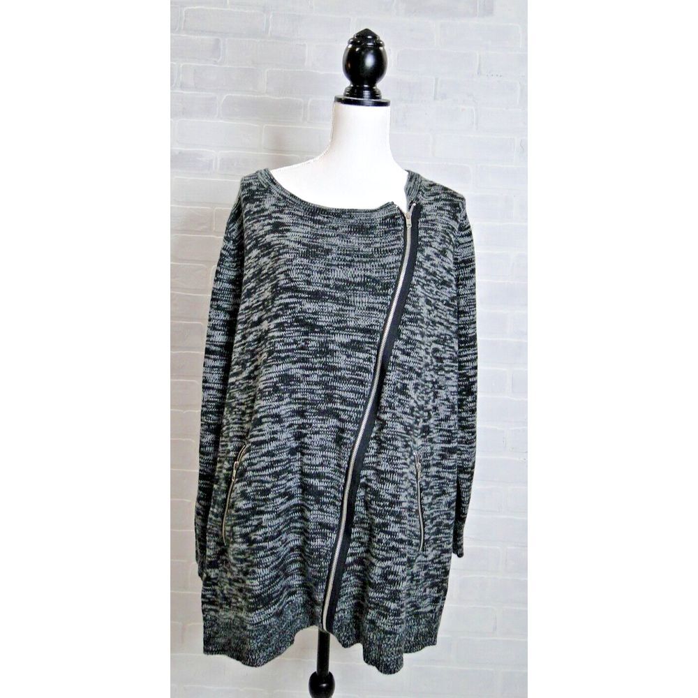 Ellos Women's Long Sleeve Front Full Zip Black Gray Marled Jacket Size 2X 26/28